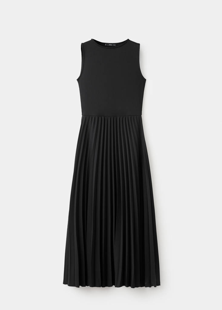 Pleated long dress — Black