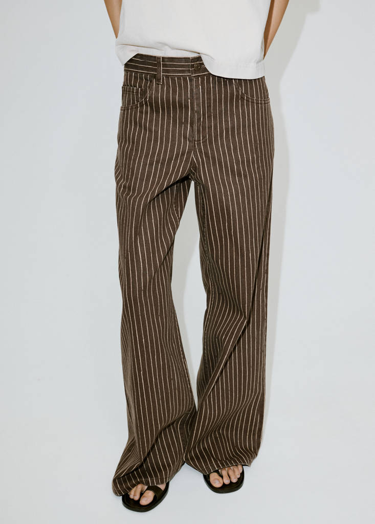 Wide leg striped jeans