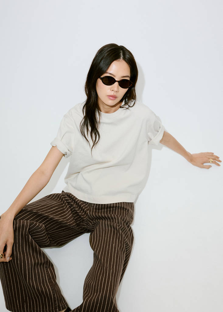 Wide leg striped jeans — Chocolate