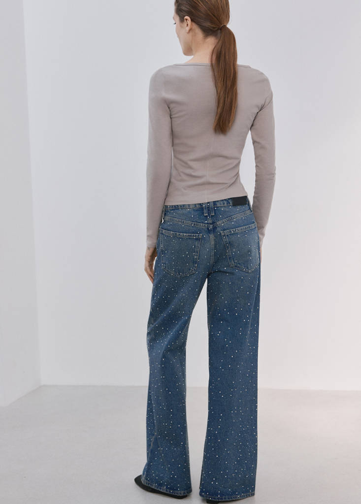 Wide leg jeans with rhinestones — Medium Blue