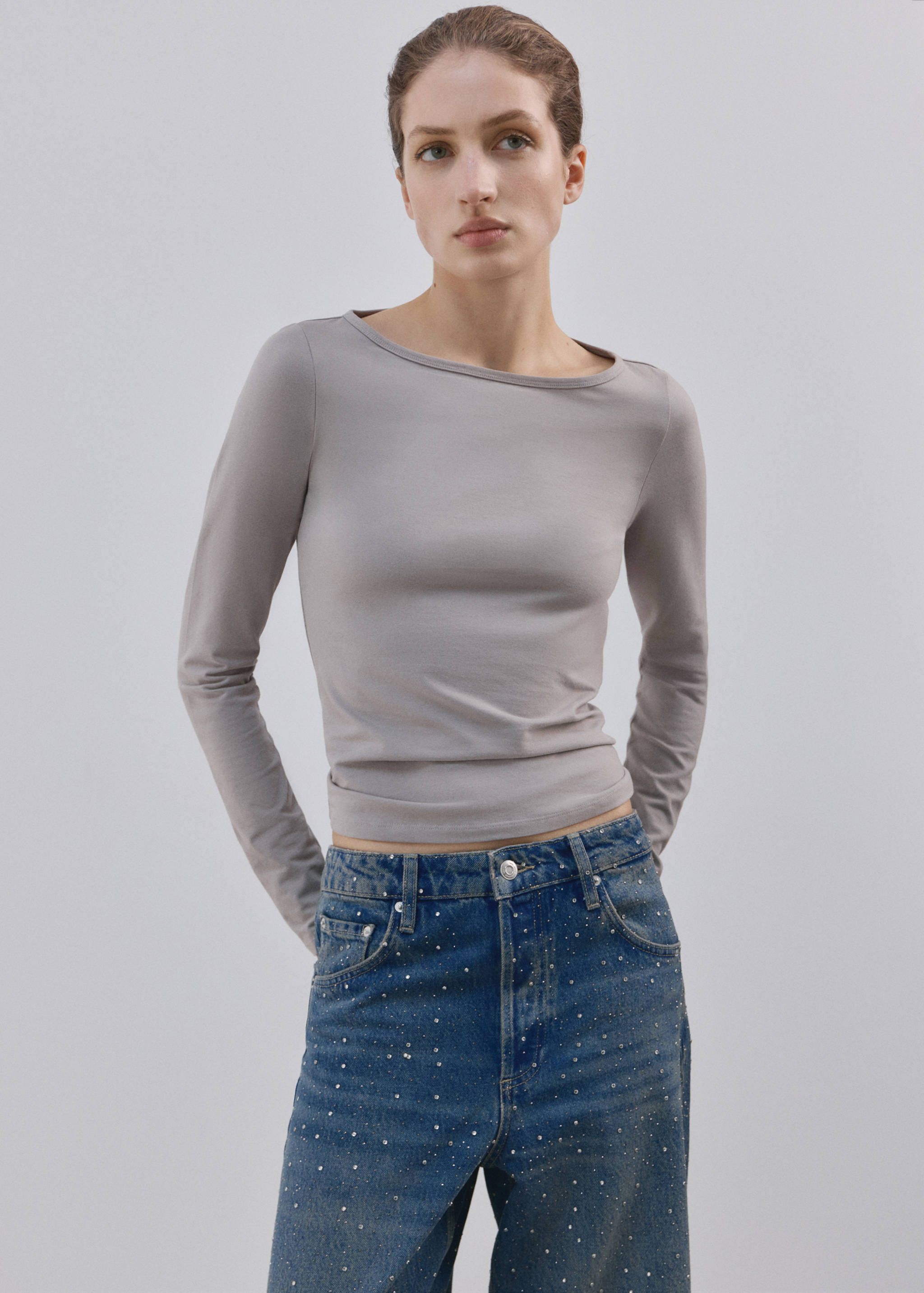 Wide leg jeans with rhinestones - Details of the article 1