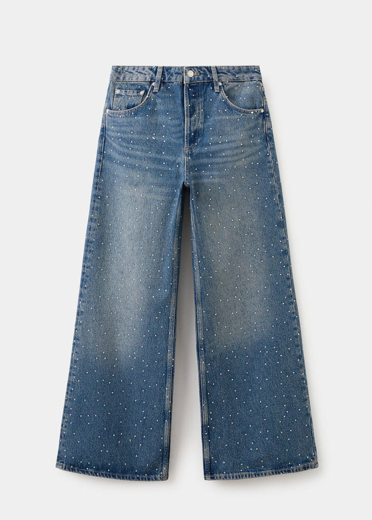 Wide leg jeans with rhinestones — Medium Blue