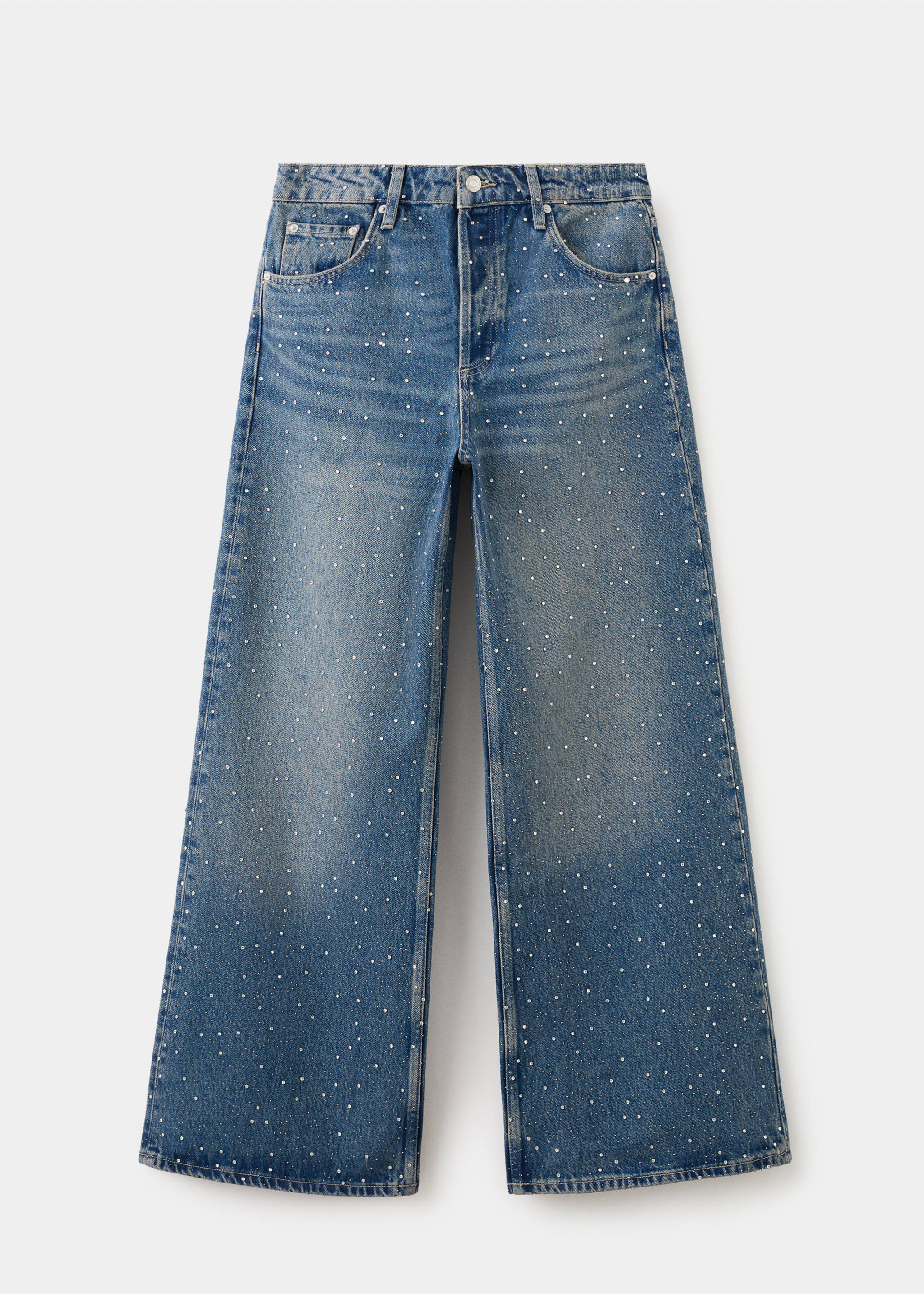 Wide leg jeans with rhinestones - Article without model, Medium Blue. Ref: 27004107-00.