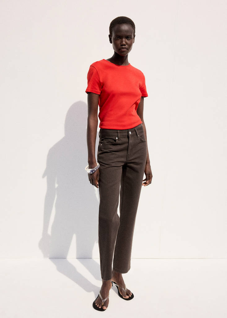 Mid-rise straight jeans — Chocolate