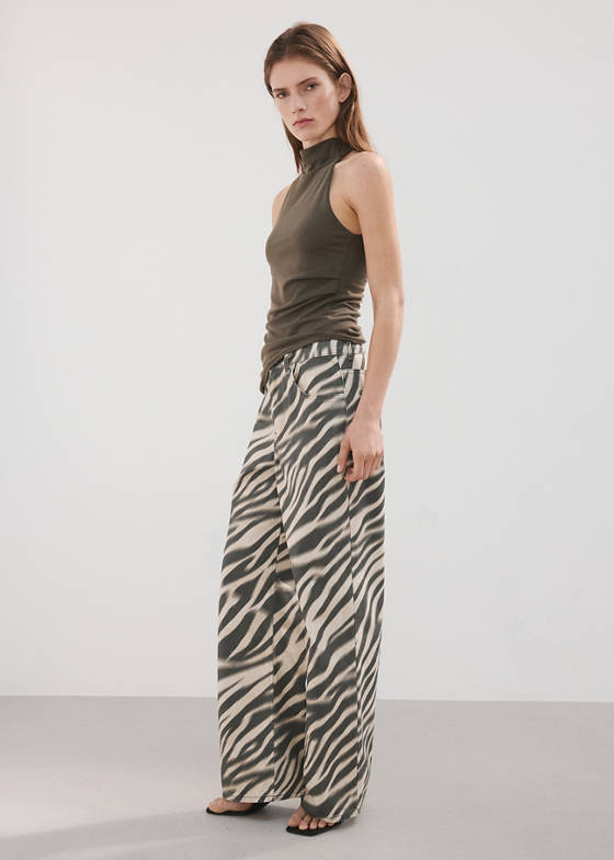 Zebra desenli düz kesim jean pantolon