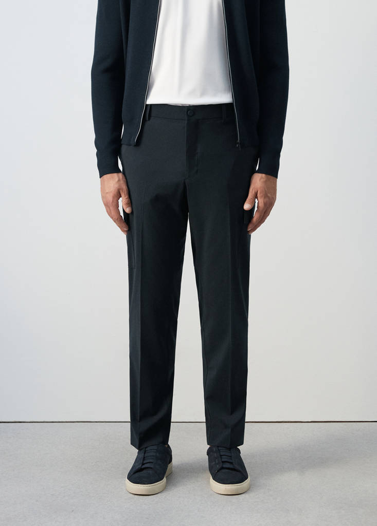 Slim fit comfort stretch cargo trousers — Navy