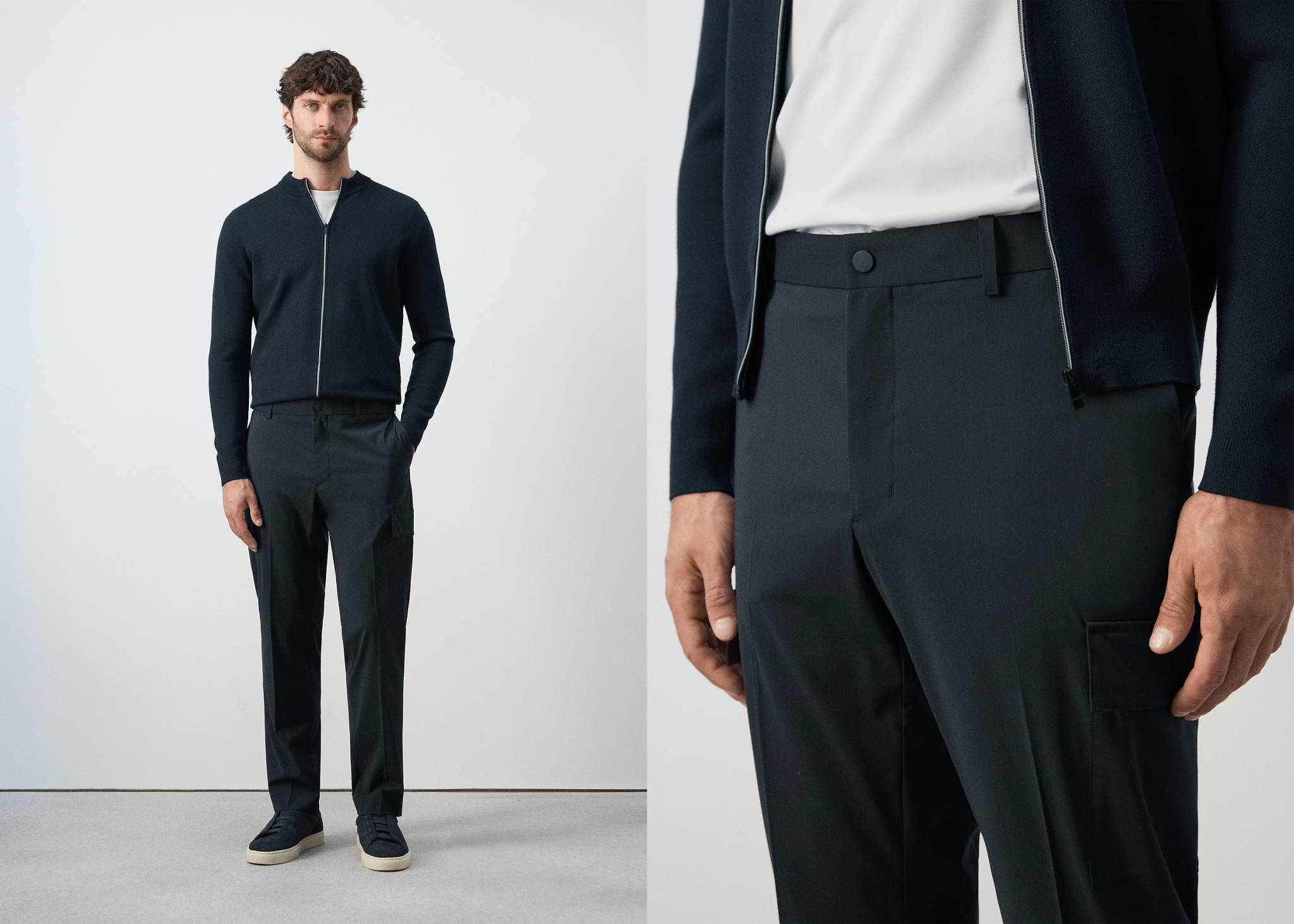 Slim fit cargo broek met comfort stretch - Panoramische tekening