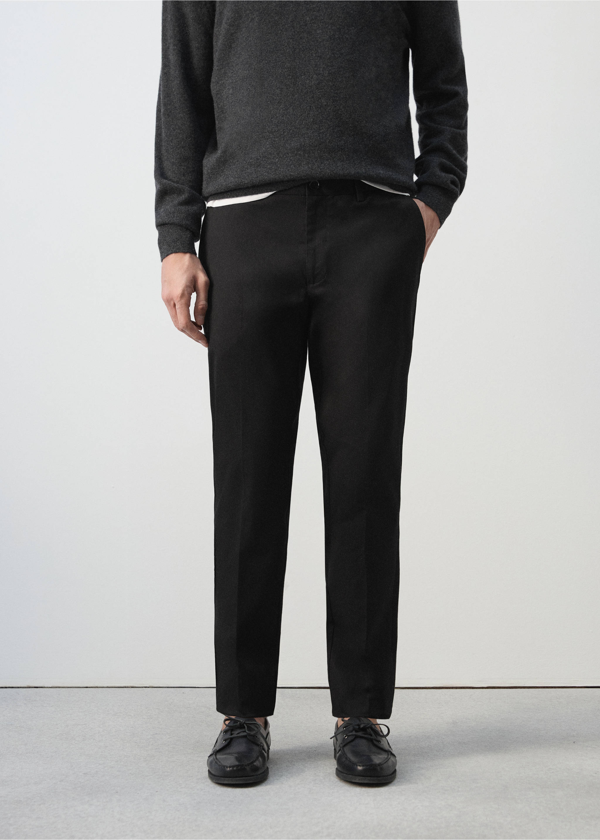 Calças chino Dublino slim fit - Plano médio, Preto. Ref: 27004418-00.