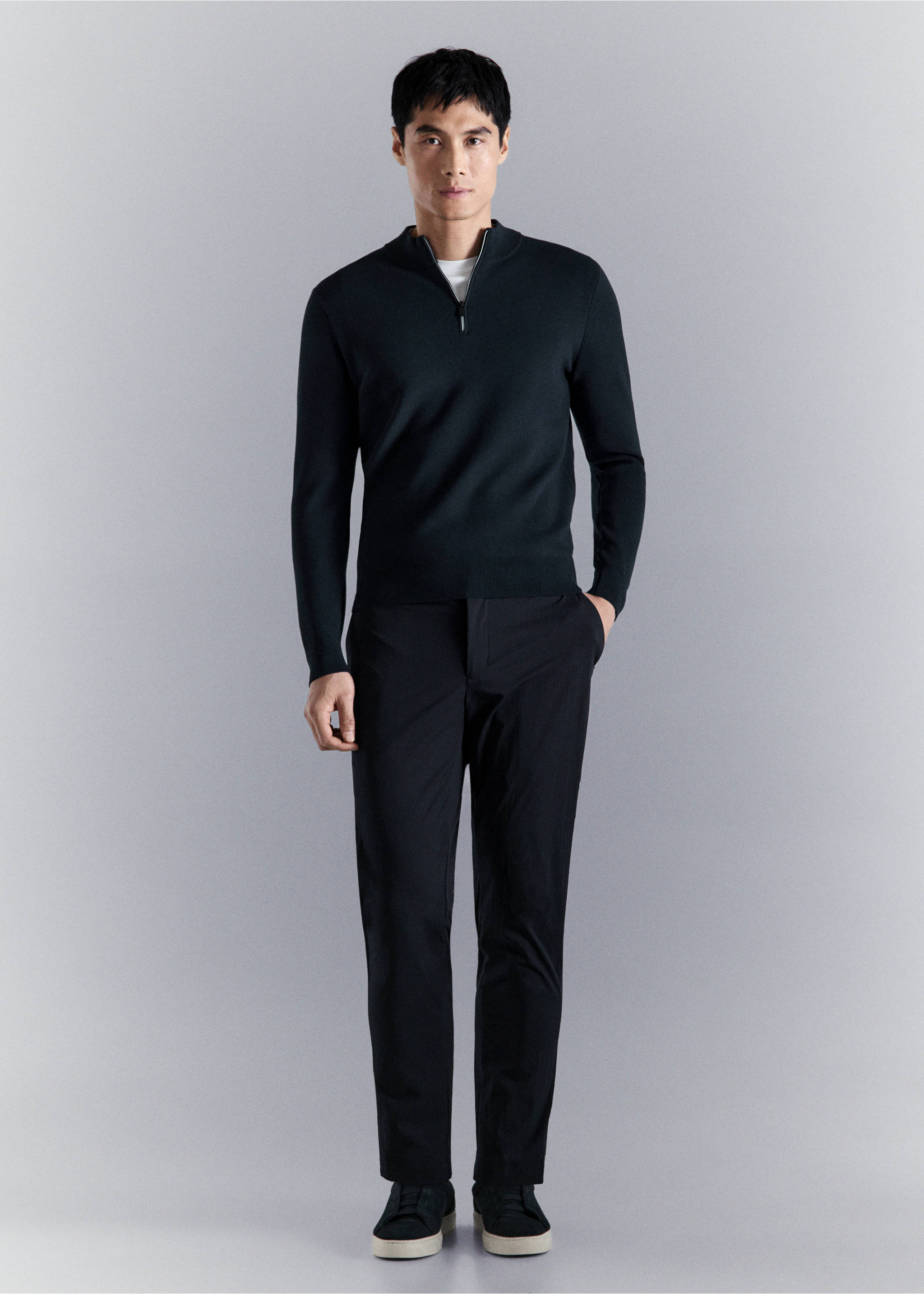 Jersey comfort stretch cremallera - Plano general, Azul marino. Ref: 27004430-00.