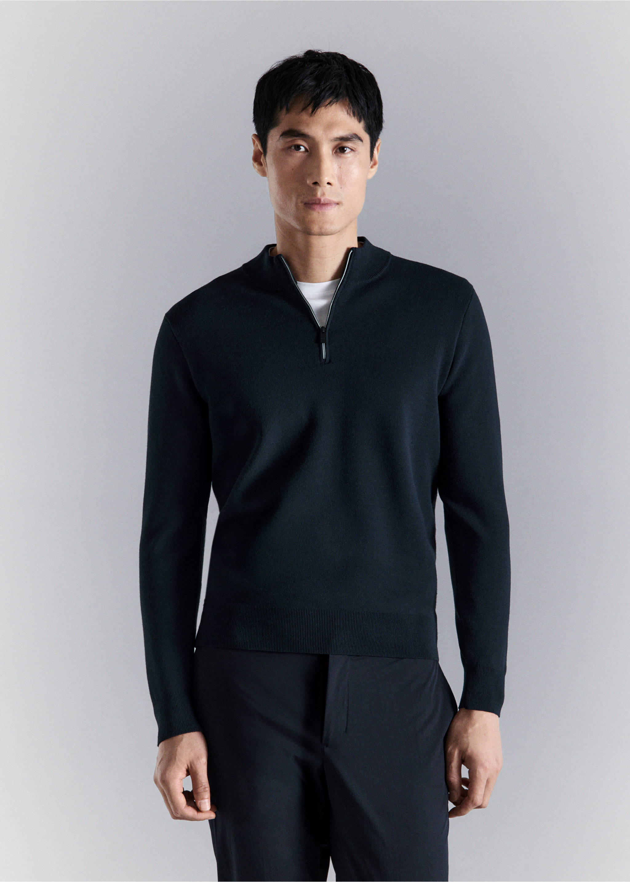 Jersey comfort stretch cremallera - Plano medio, Azul marino. Ref: 27004430-00.