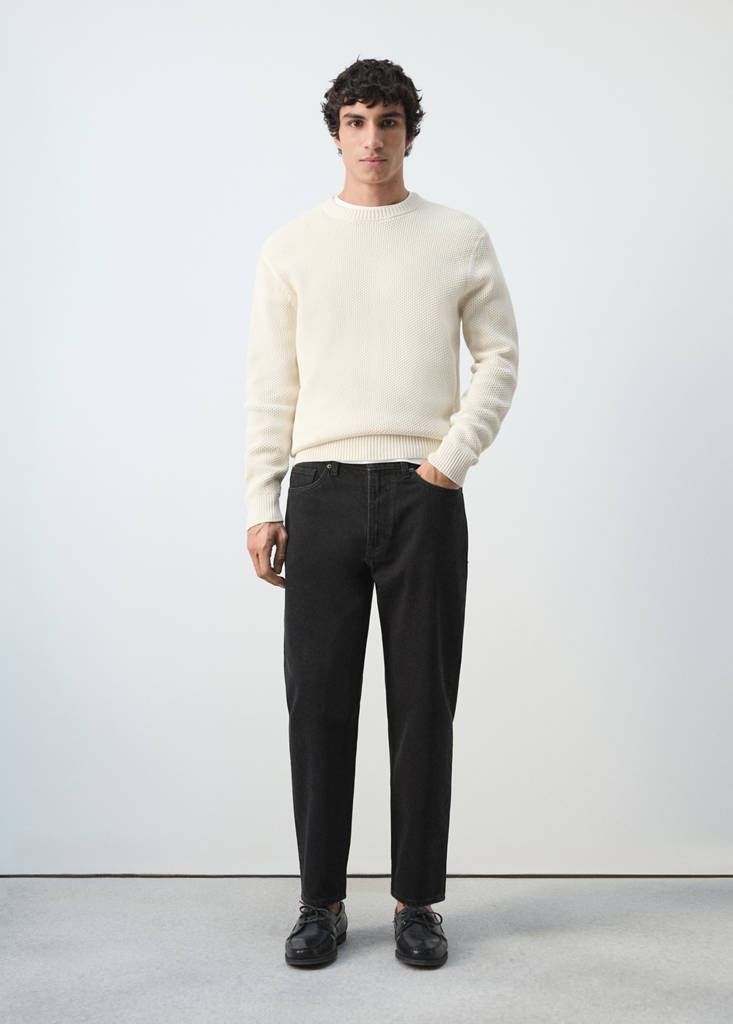 Medium-knit microstructure sweater — Ecru