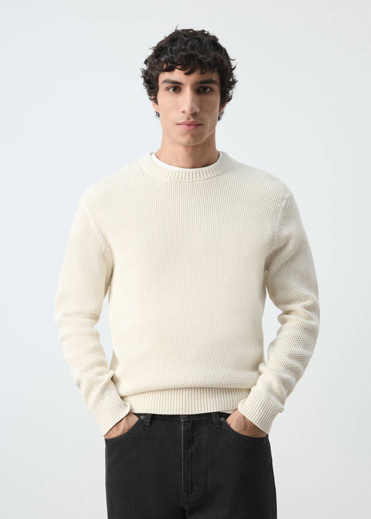 Medium-knit microstructure sweater — Ecru