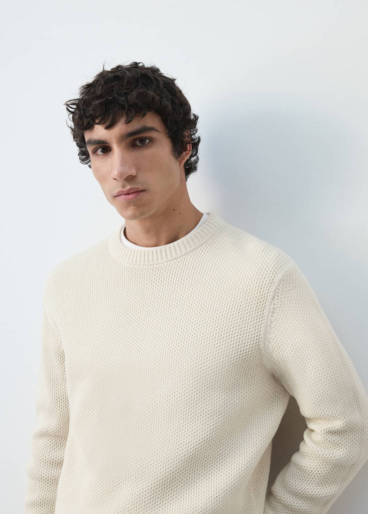 Medium-knit microstructure sweater — Ecru