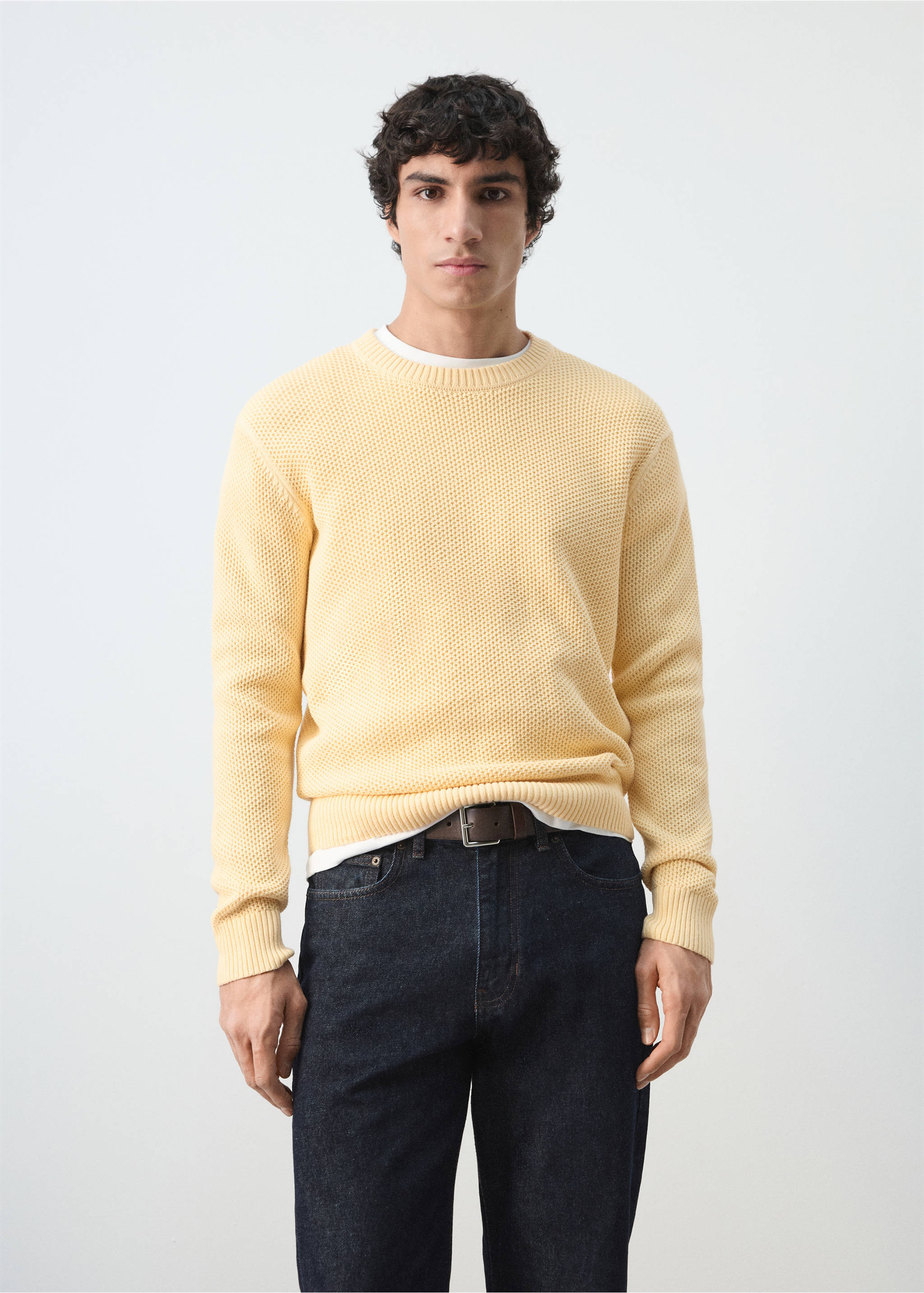 Jersey punto medio microestructura - Plano medio, Amarillo pastel. Ref: 27004431-00.