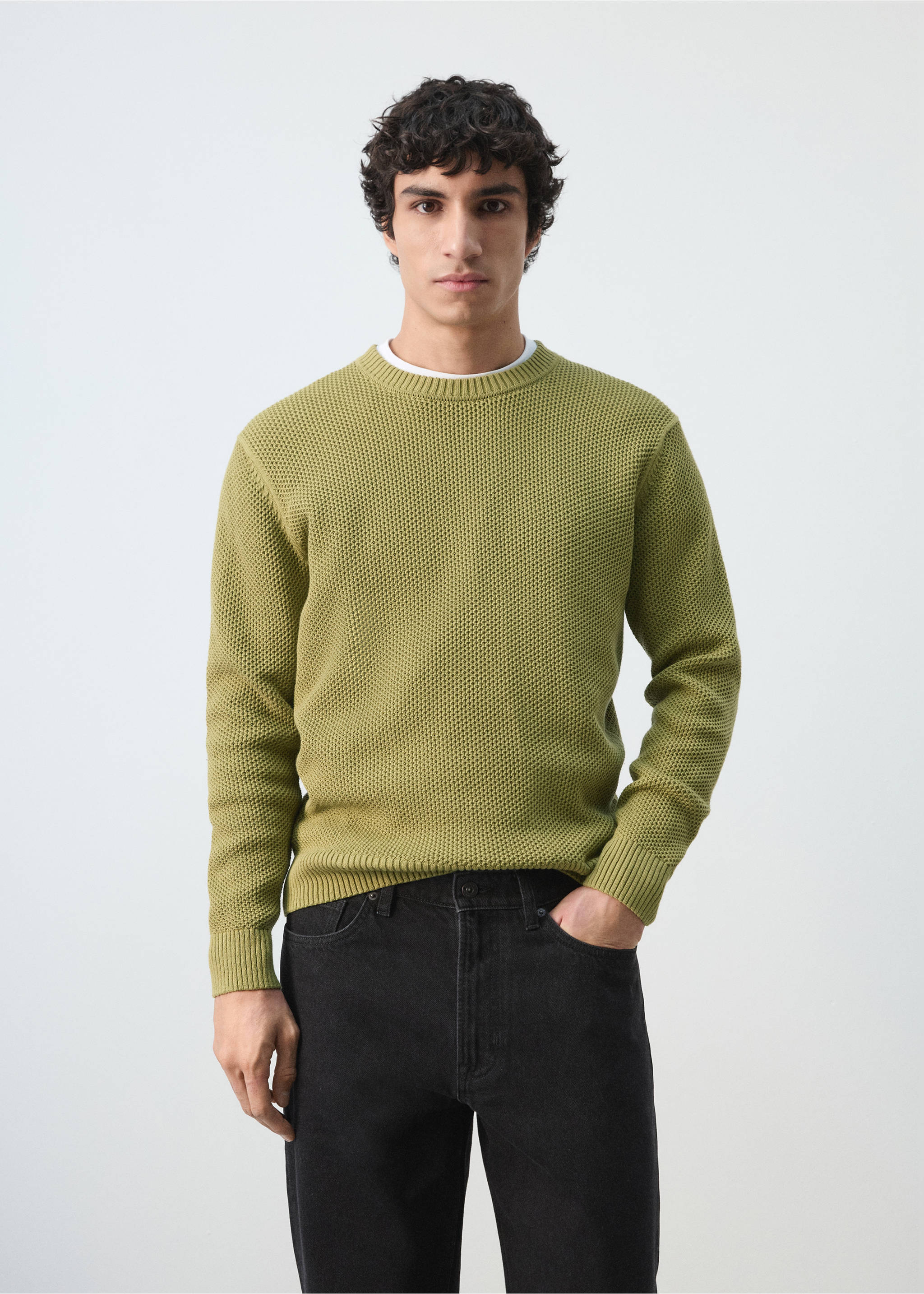 Jersey punto medio microestructura - Plano medio, Verde manzana. Ref: 27004431-00.