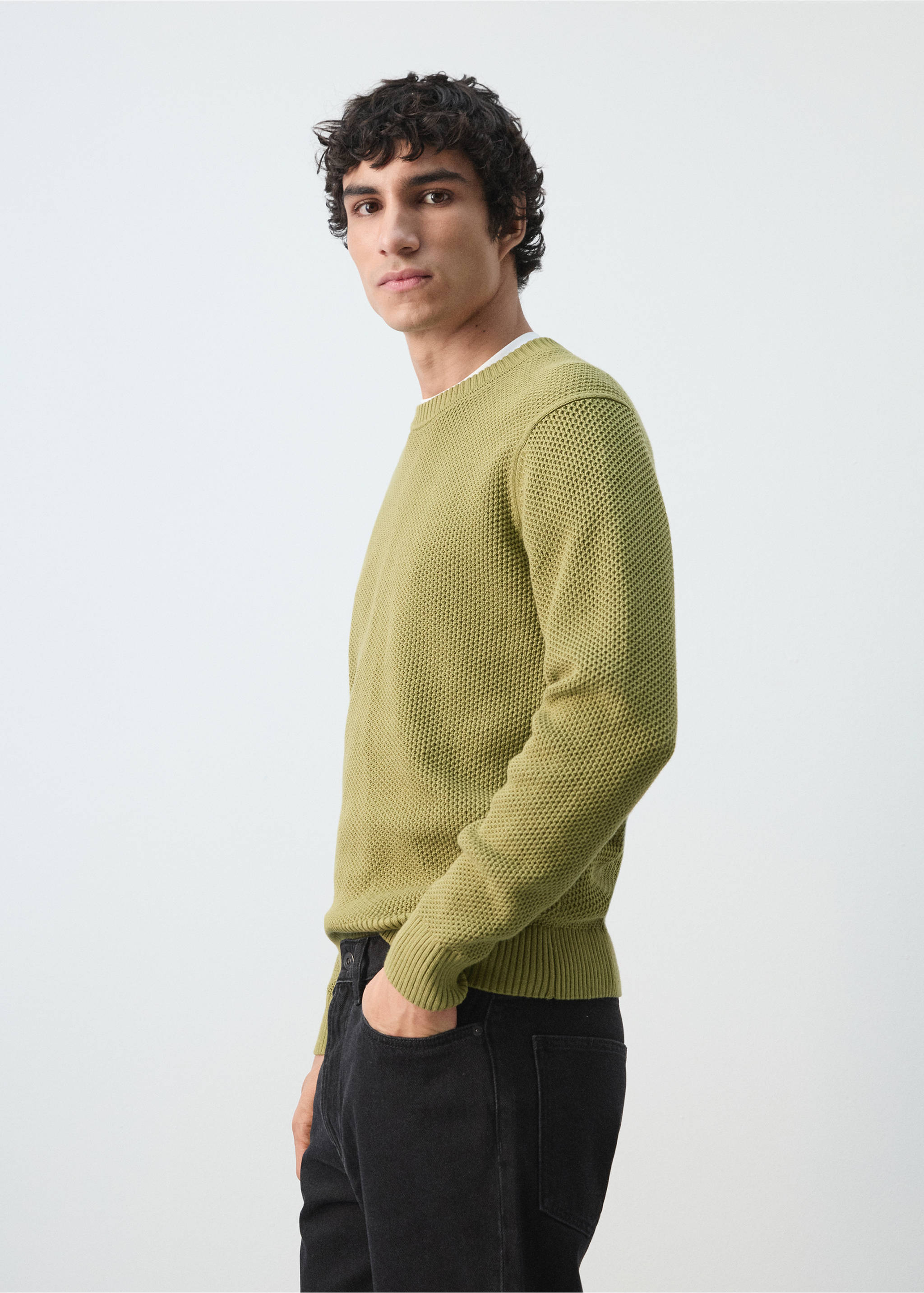 Jersey punto medio microestructura - Detalle del artículo 2, Verde manzana. Ref: 27004431-00.