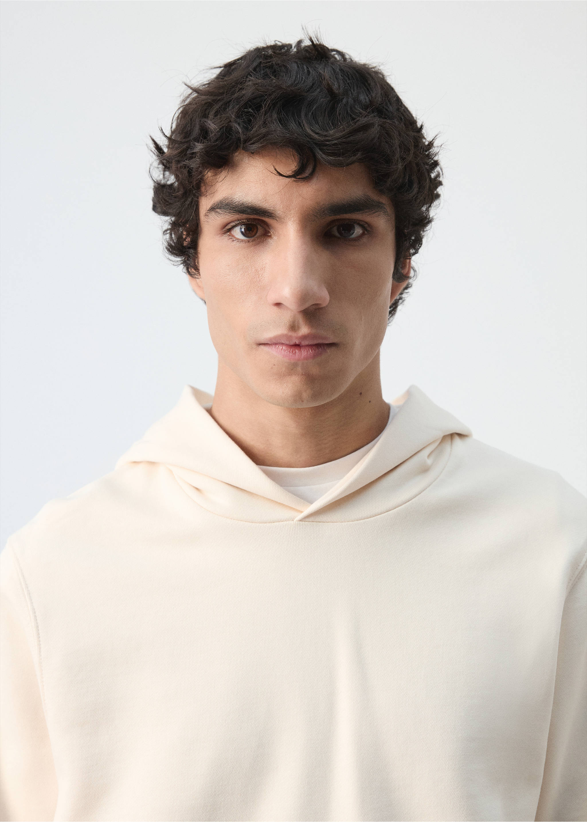 100% lightweight cotton hooded sweatshirt - Details of the article 1, Ecru. Ref: 27004434-00.