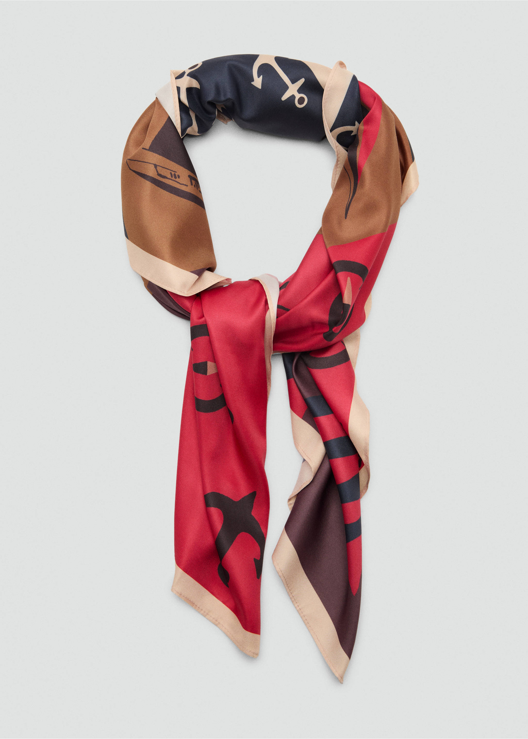 Printed satin scarf - Details of the article 1, Red. Ref: 27004435-00.