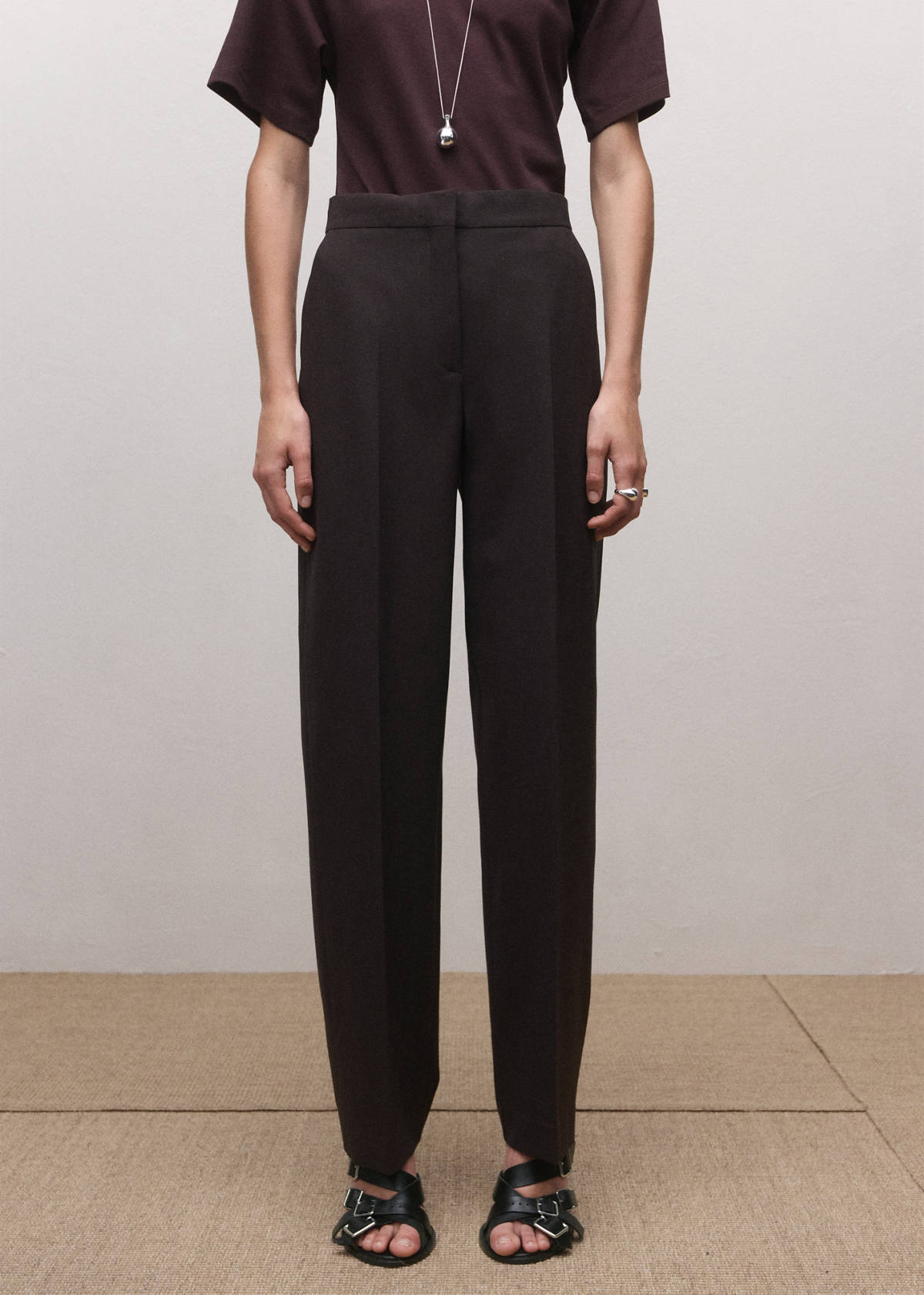 Mid-rise wool suit trousers — Plum