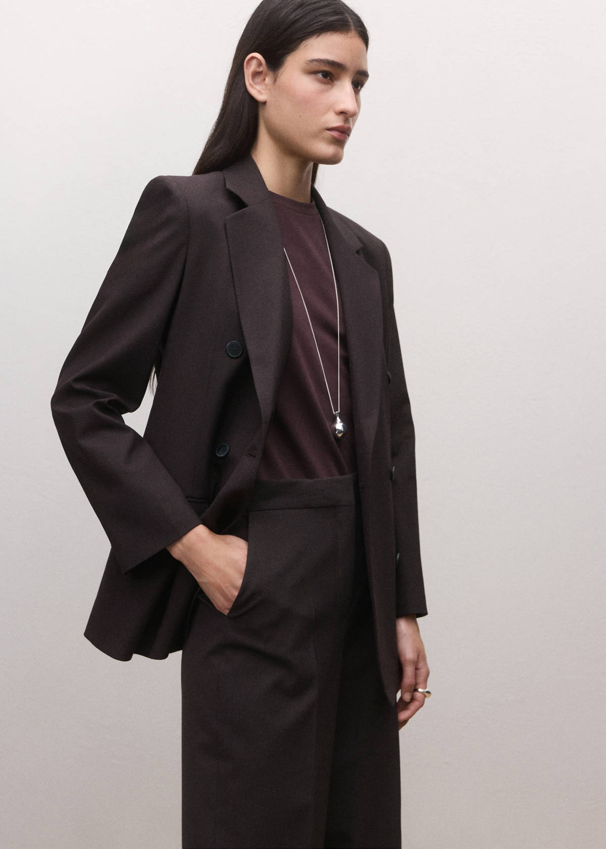 Mid-rise wool suit trousers — Plum