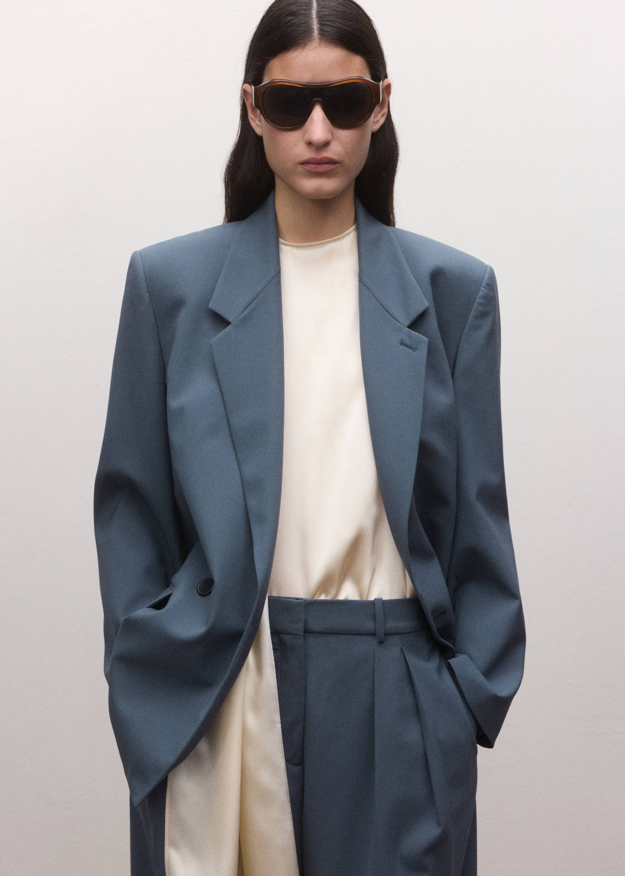 Прямые костюмные брюки из шерсти - Деталь изделия 1, Синий. Ref: 27004453-01.