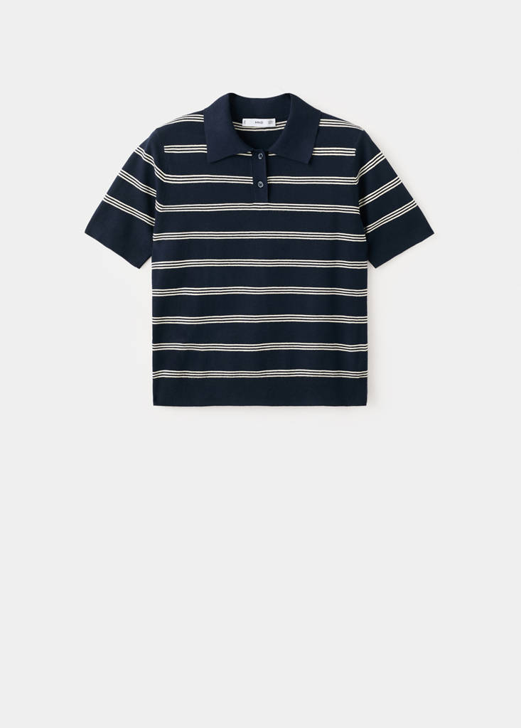 Striped polo-neck sweater — Navy