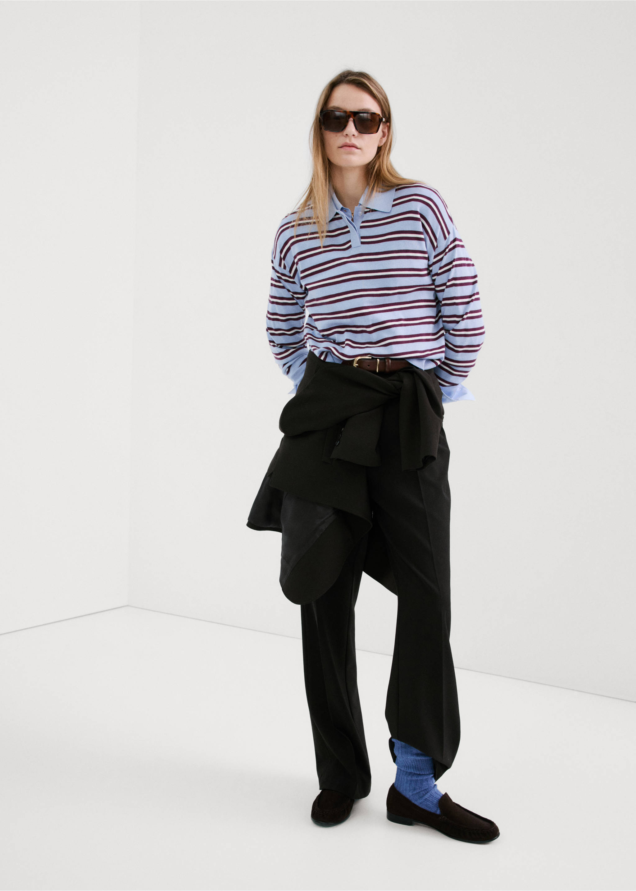Striped polo-neck sweater - General plane, Sky Blue. Ref: 27004779-00.
