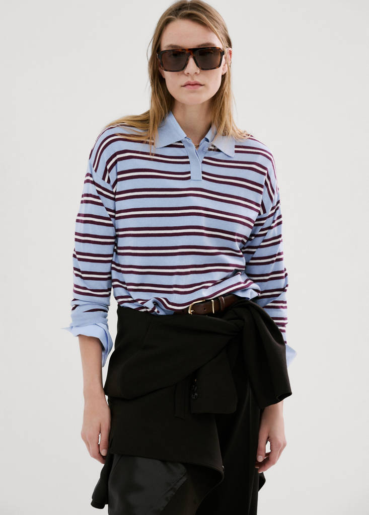 Striped polo-neck sweater