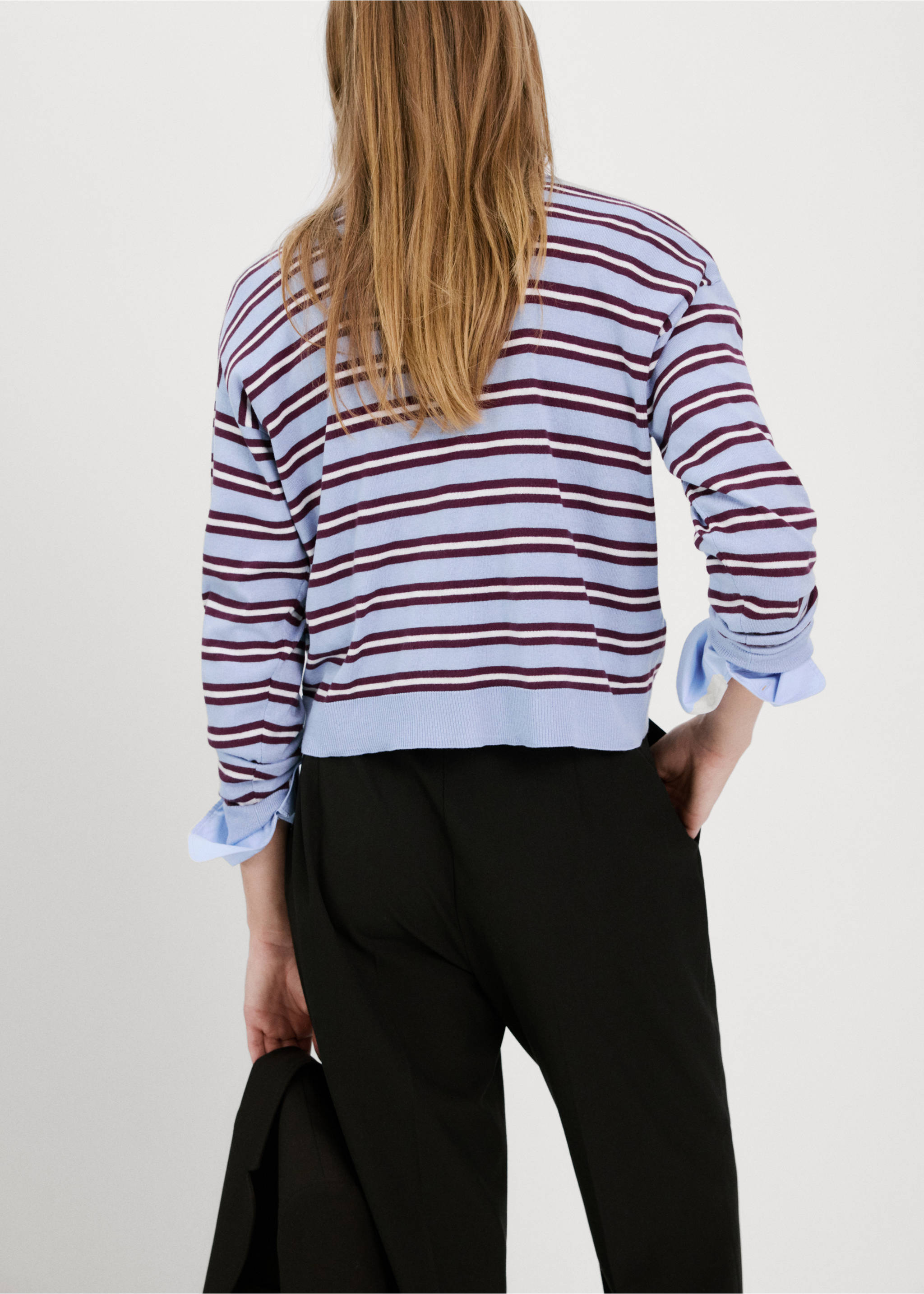 Striped polo-neck sweater - Reverse of the article, Sky Blue. Ref: 27004779-00.