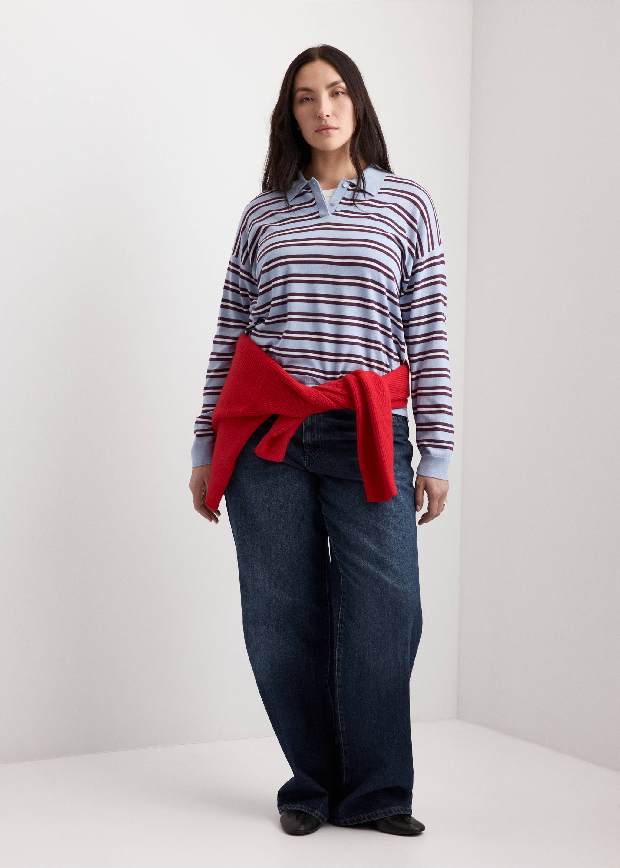 Striped polo-neck sweater - Details of the article 3, Sky Blue. Ref: 27004779-00.