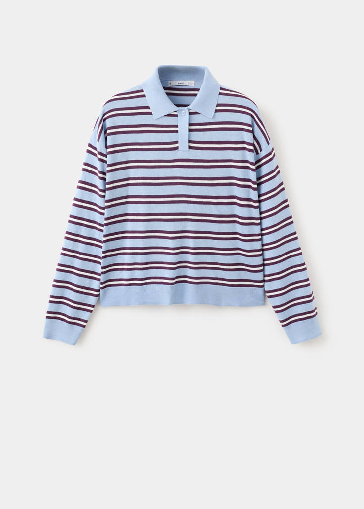 Striped polo-neck sweater — Sky Blue
