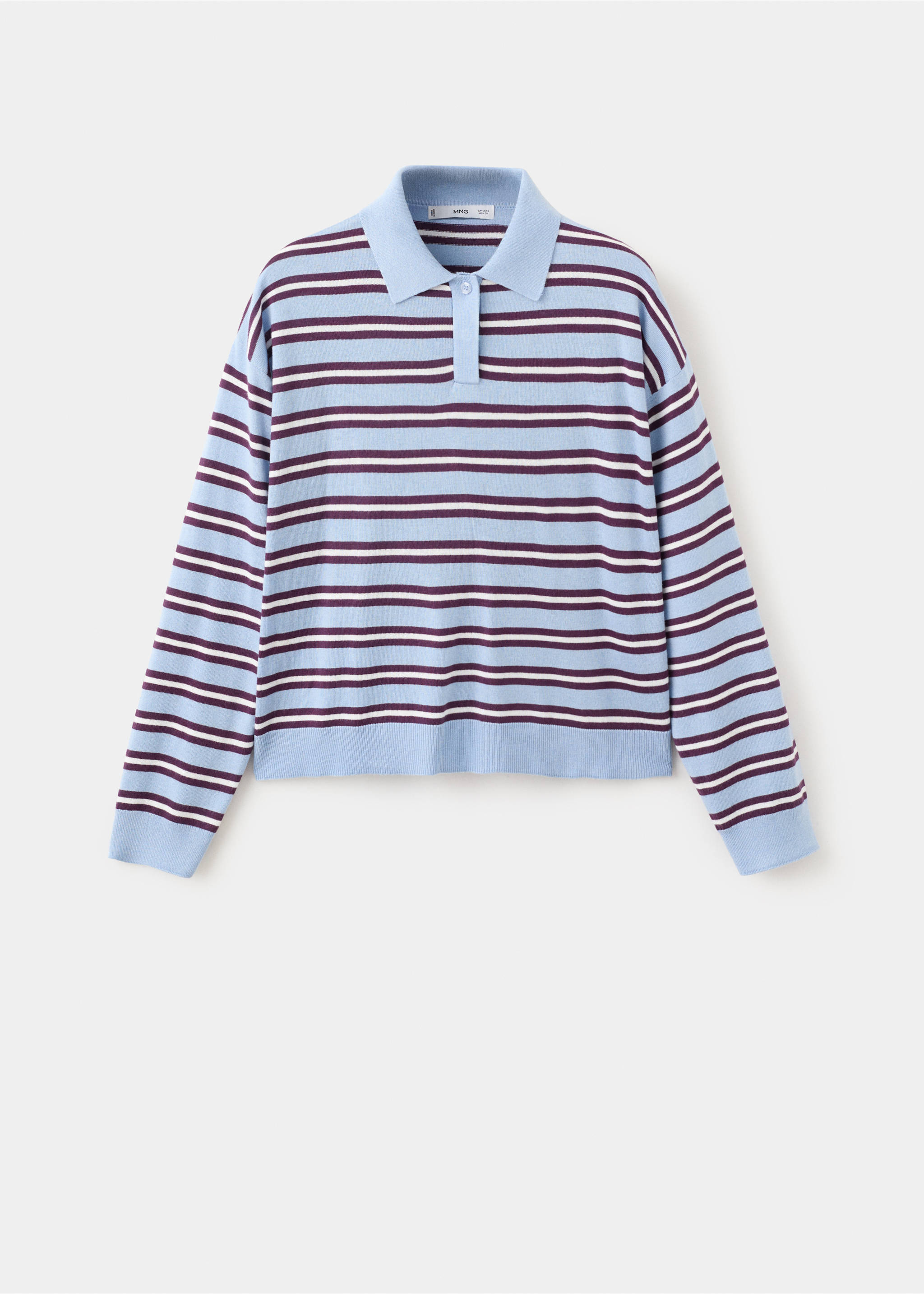 Striped polo-neck sweater - Article without model, Sky Blue. Ref: 27004779-00.