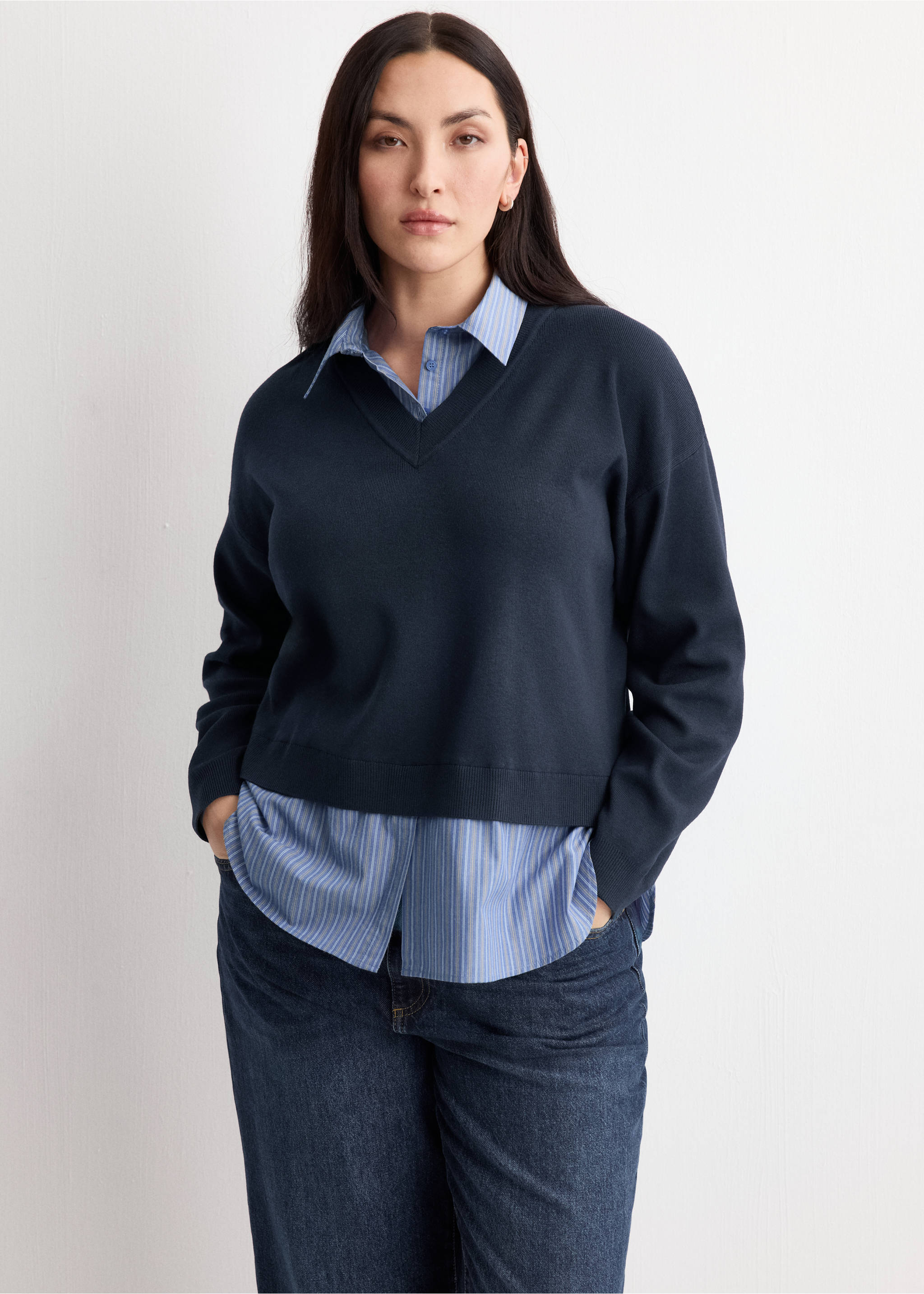 Combined shirt sweater - Details of the article 5, Navy. Ref: 27004781-00.