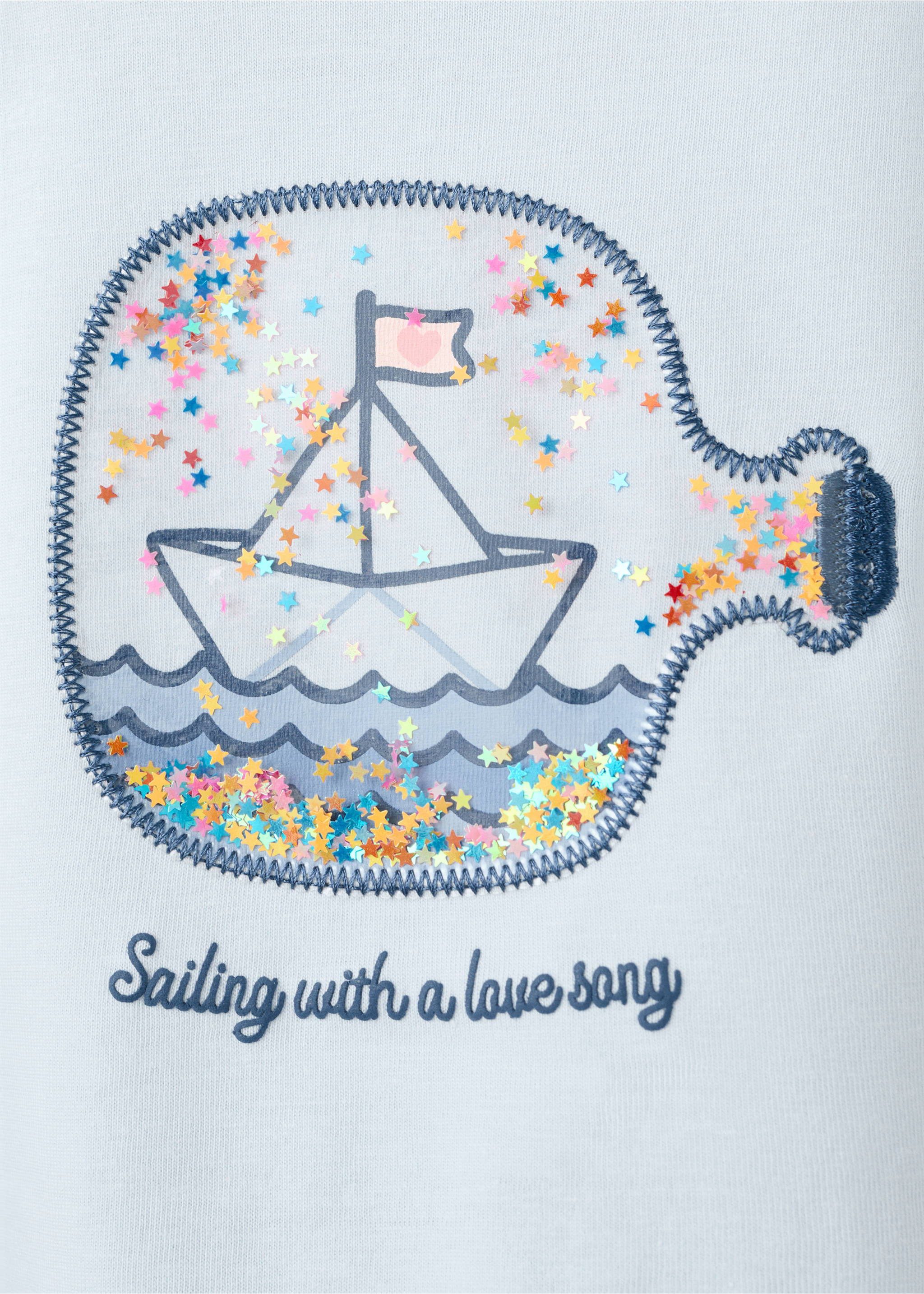 Printed cotton-blend t-shirt - Details of the article 8, Sky Blue. Ref: 27005166-00.