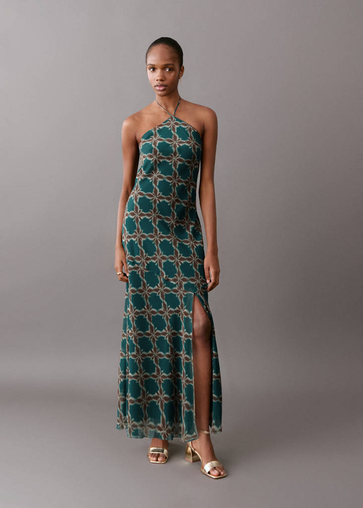 Halter-neck printed dress — Petrol Blue