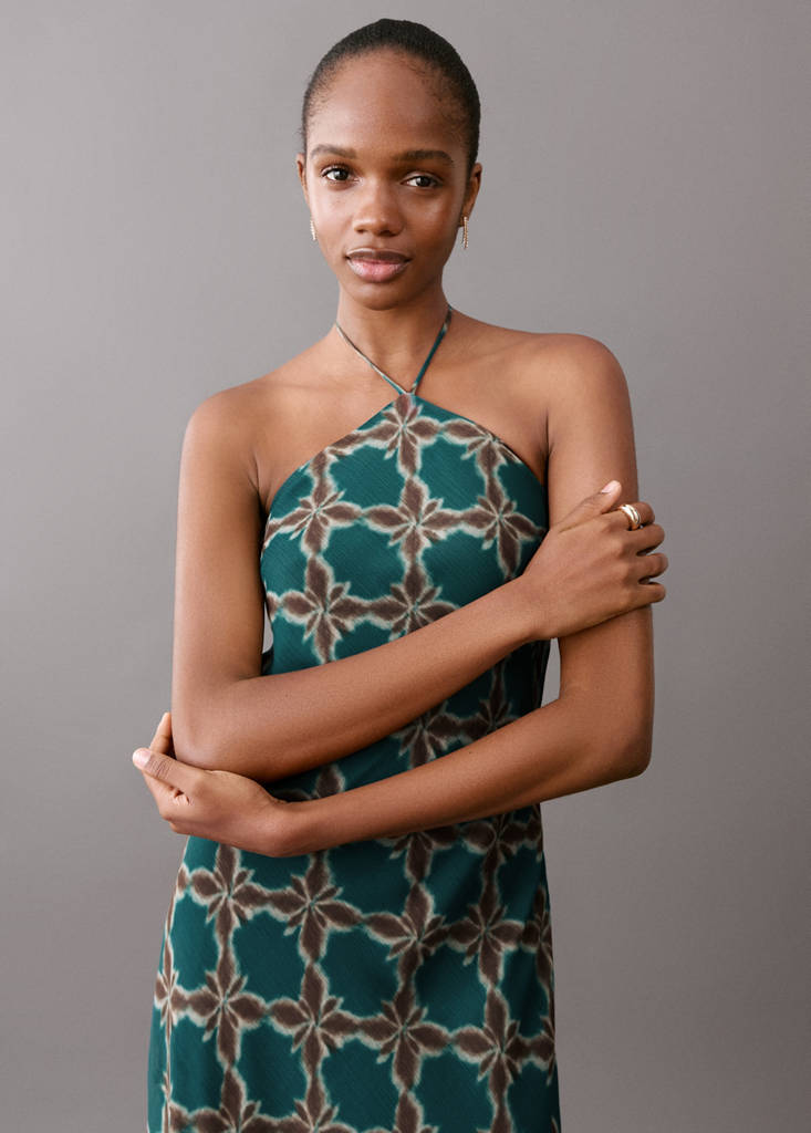 Halter-neck printed dress — Petrol Blue