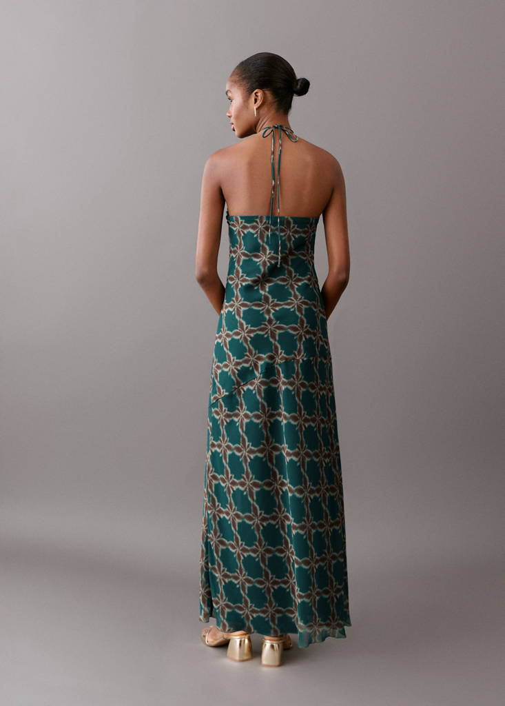 Halter-neck printed dress — Petrol Blue