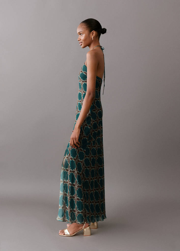 Halter-neck printed dress — Petrol Blue