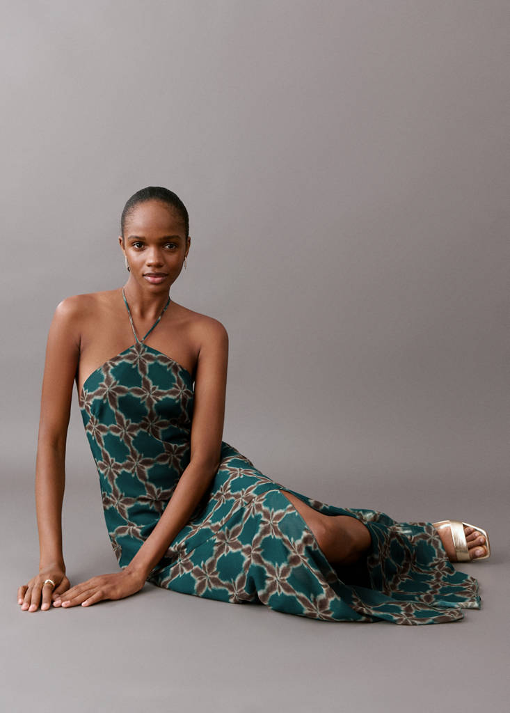 Halter-neck printed dress — Petrol Blue