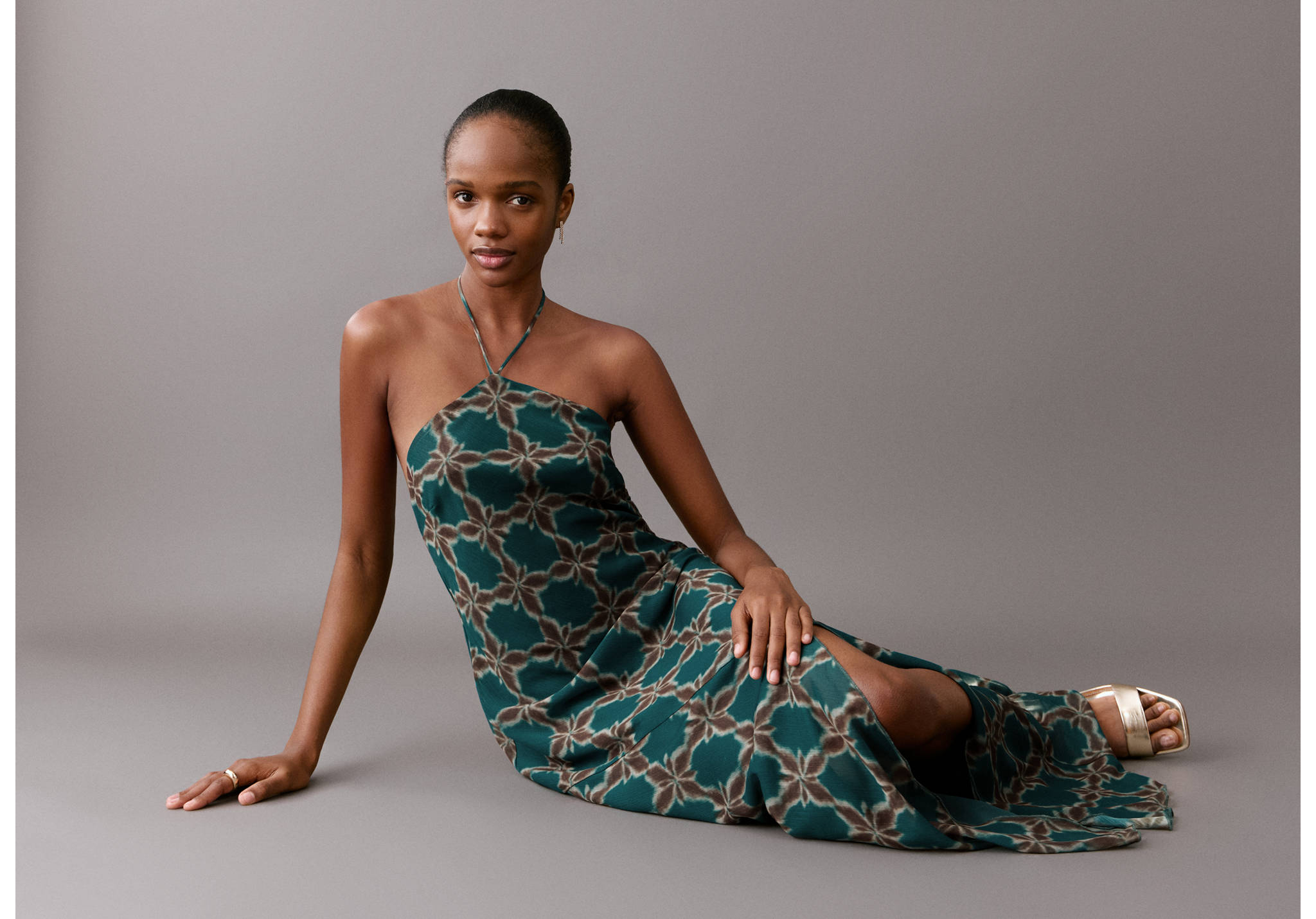 Halter-neck printed dress - Panoramic plane