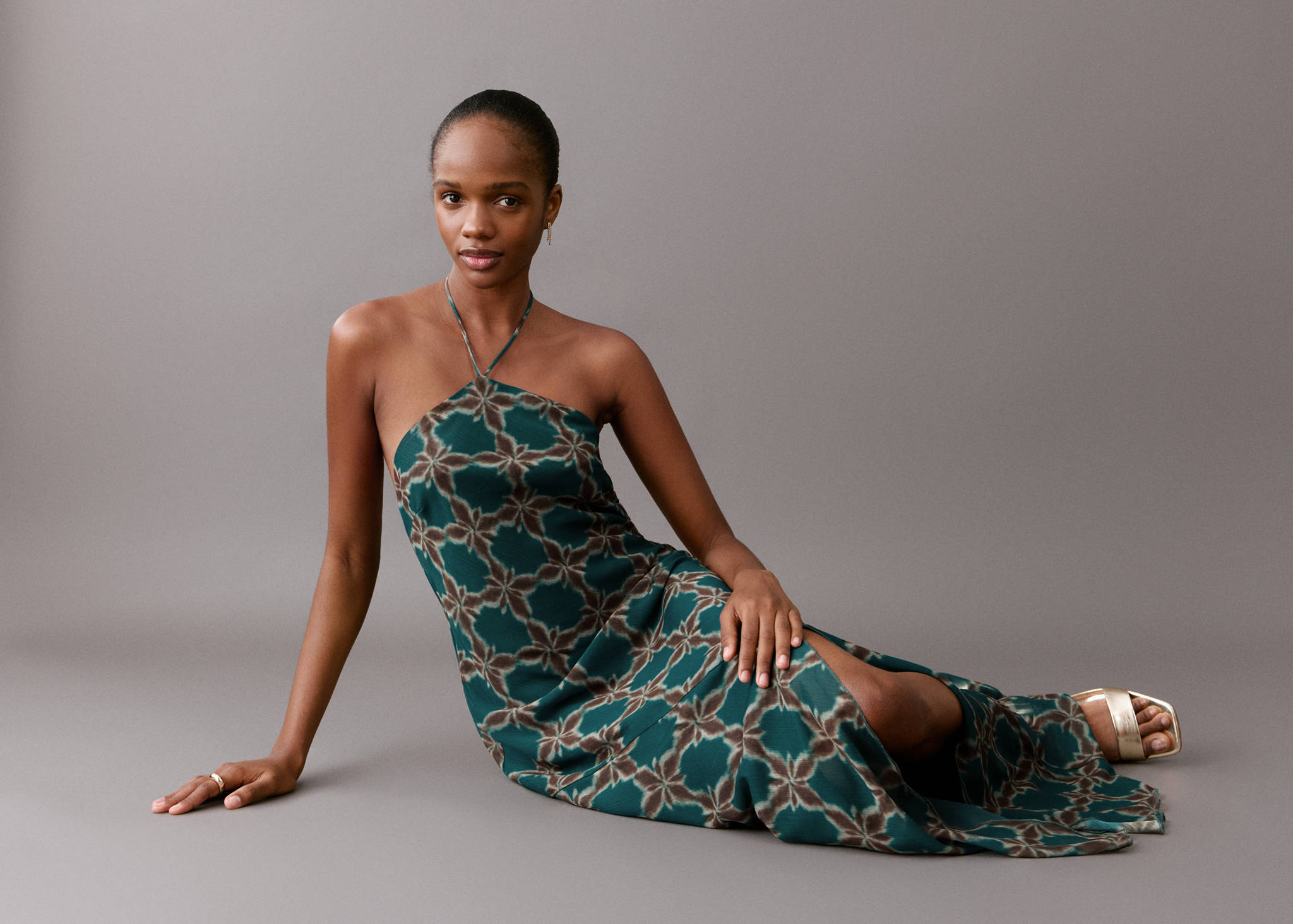 Halter-neck printed dress - Panoramic plane