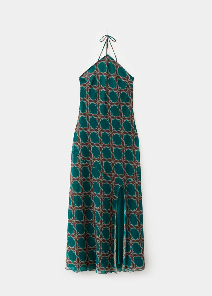 Halter-neck printed dress — Petrol Blue