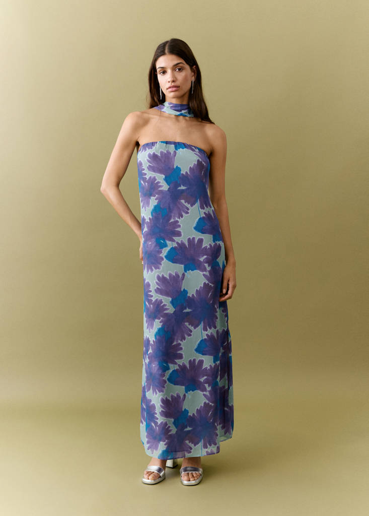 Printed dress with foulard — Mint Green