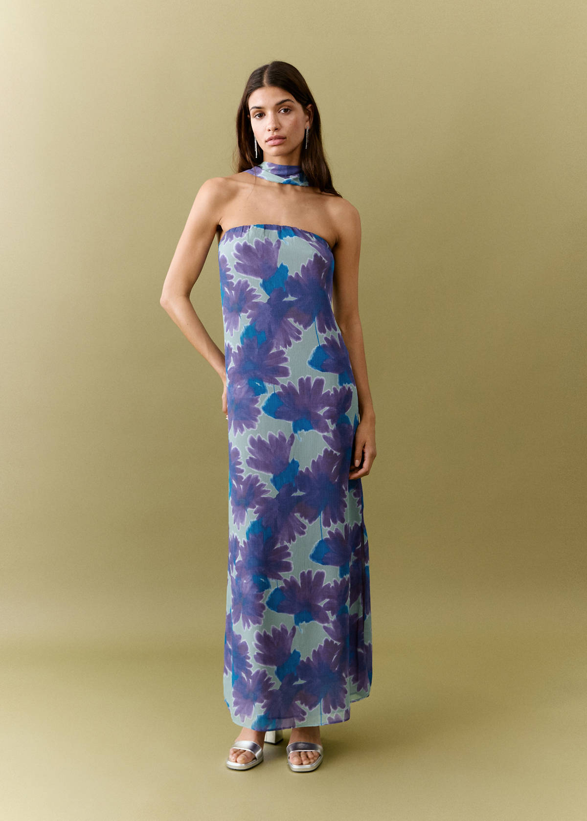 Printed dress with foulard — Mint Green