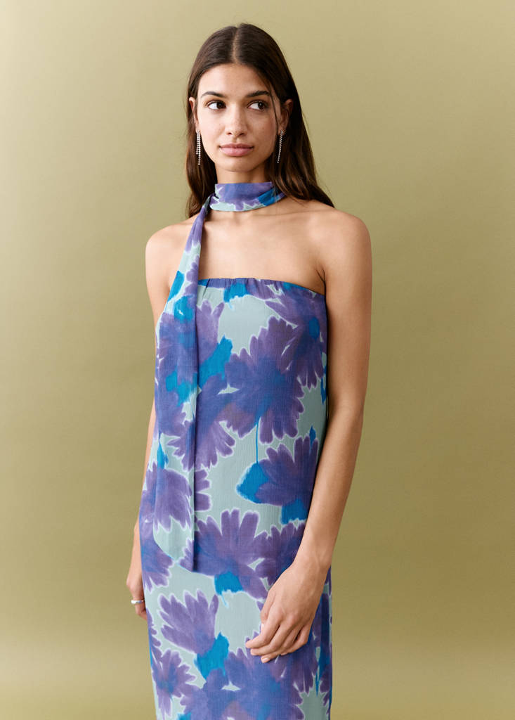 Printed dress with foulard — Mint Green