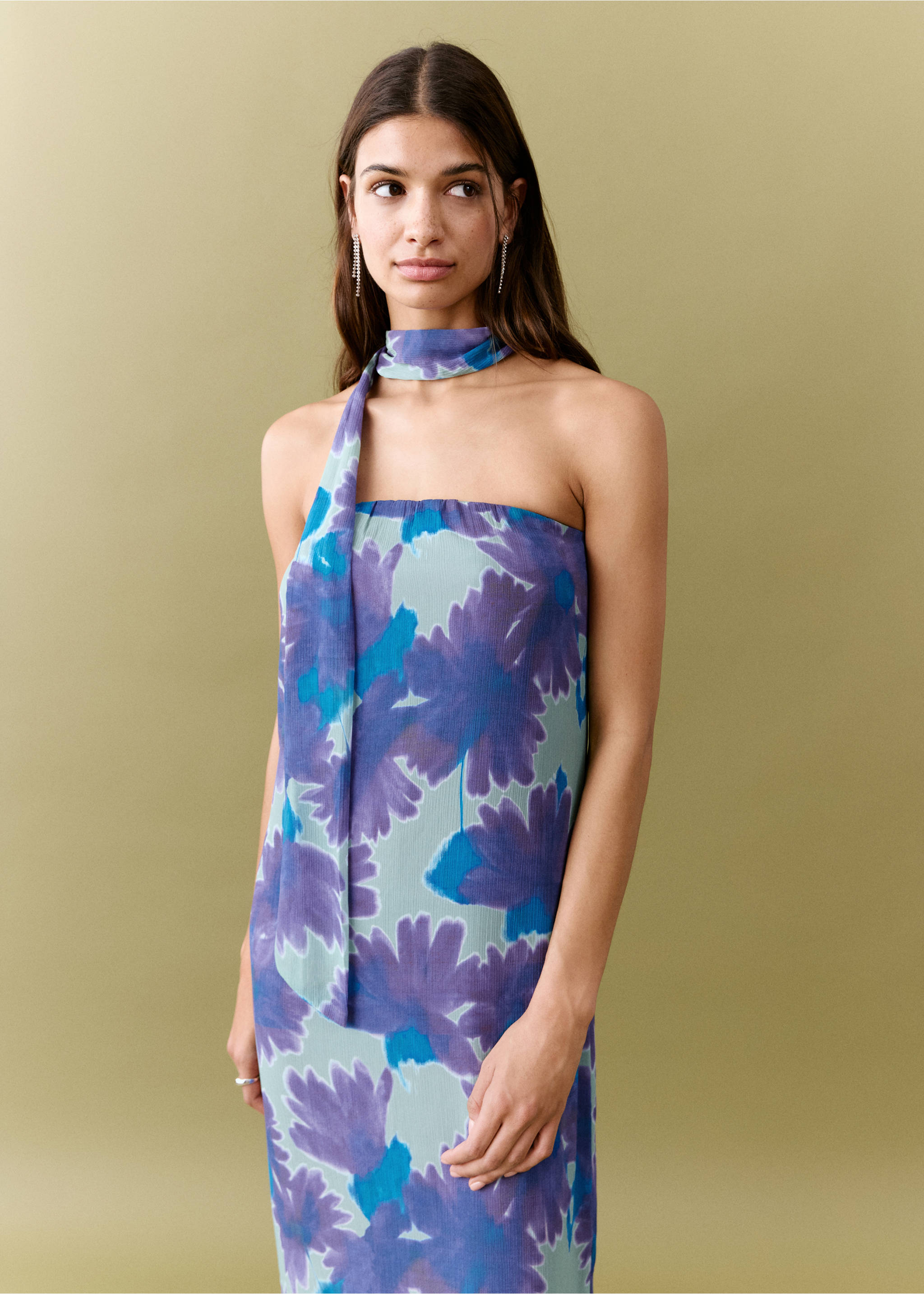 Printed dress with foulard - Medium plane, Mint Green. Ref: 27005820-00.