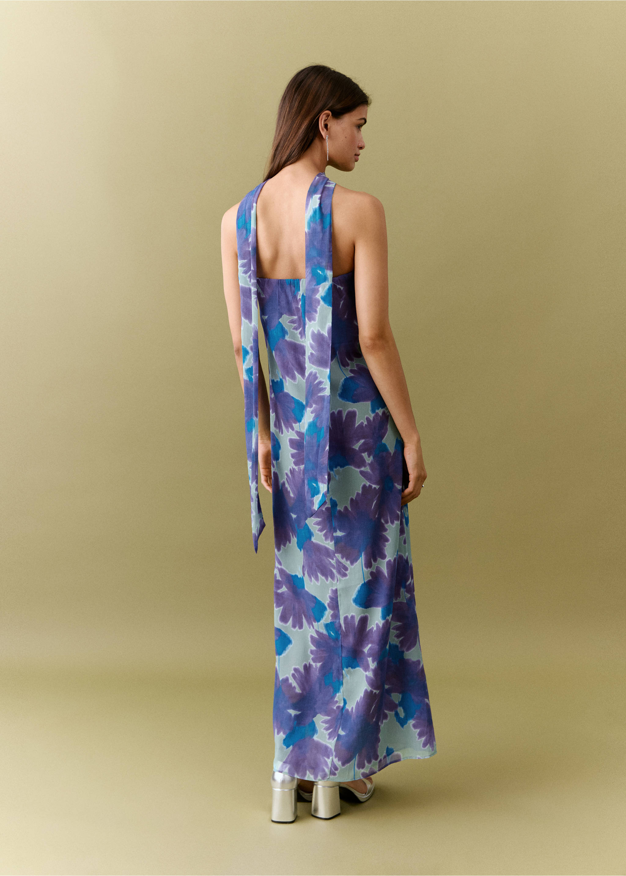 Printed dress with foulard - Reverse of the article, Mint Green. Ref: 27005820-00.