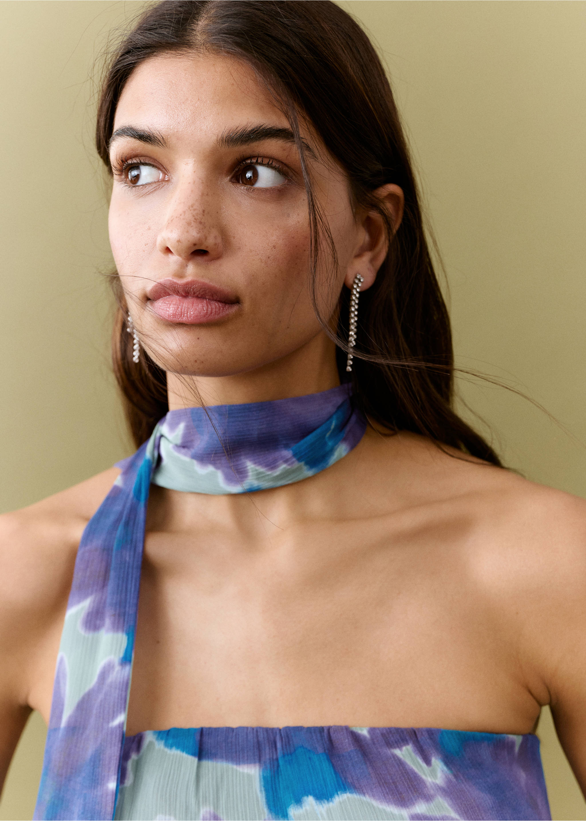 Printed dress with foulard - Details of the article 1, Mint Green. Ref: 27005820-00.