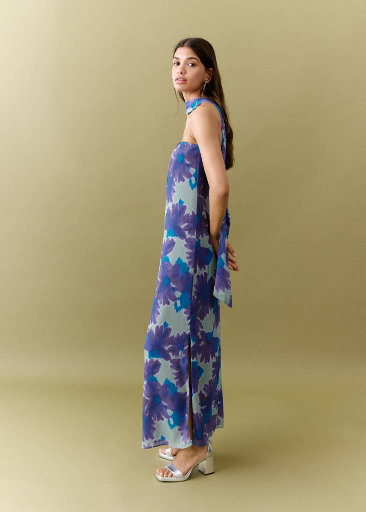 Printed dress with foulard — Mint Green