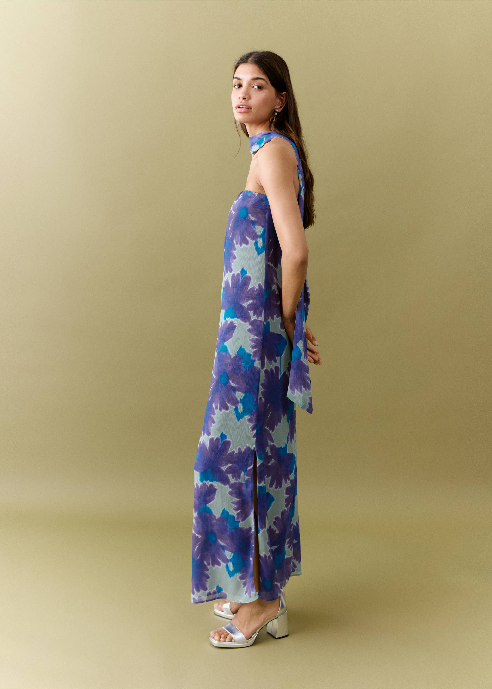 Printed dress with foulard - Details of the article 6, Mint Green. Ref: 27005820-00.